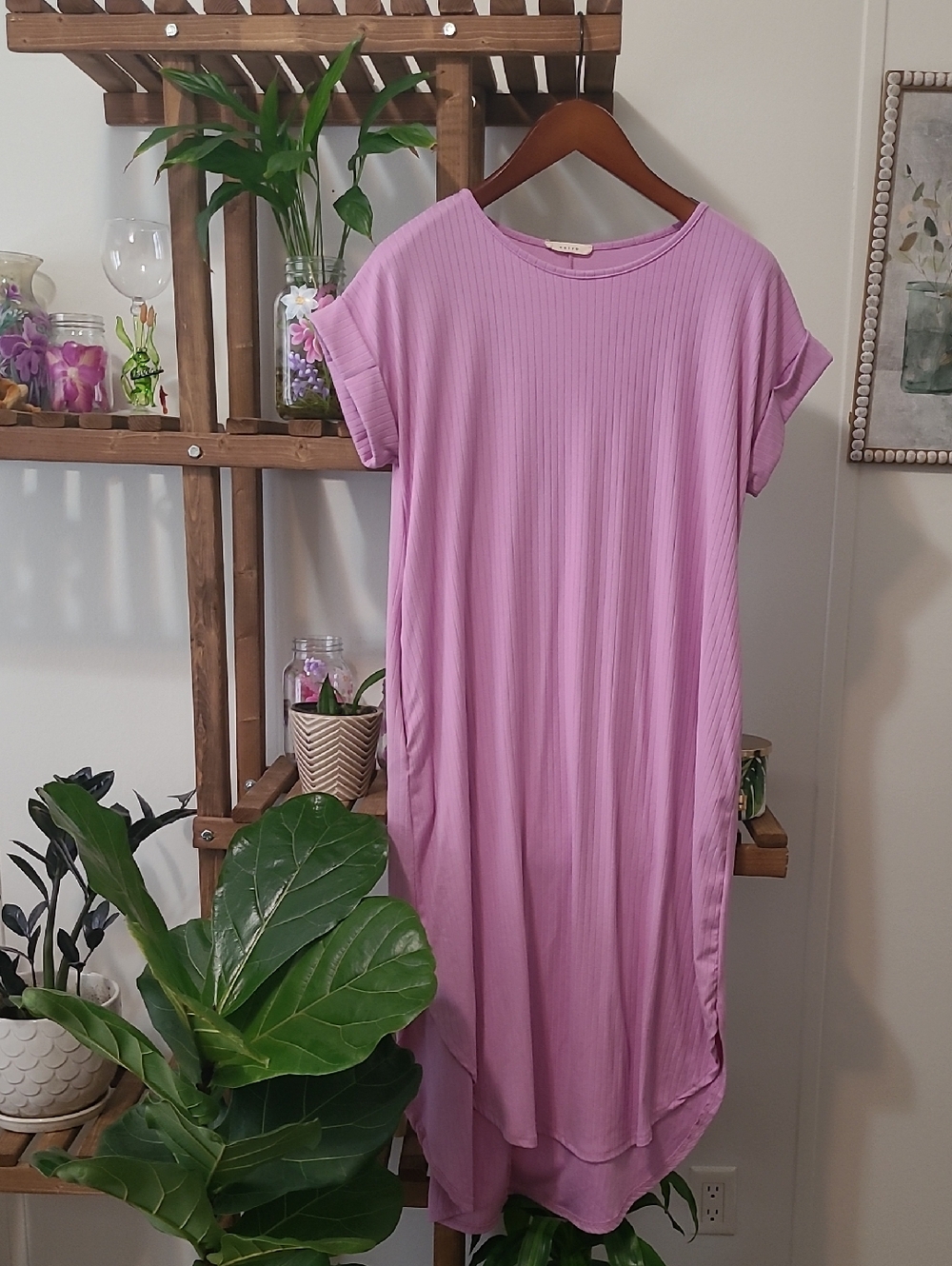 Lavender Ribbed Short Sleeve Maxi Dress with Pockets!